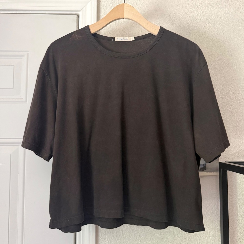 INDUSTRY OF ALL NATIONS charcoal grey washed black cropped crew neck tee t-shirt